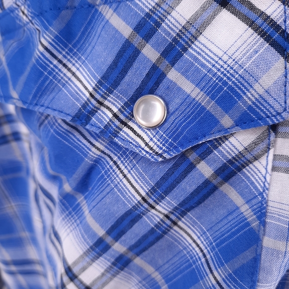 Wrangler Wrancher Western Blue Plaid Shirt Size Men's Xl Pearl Snap Long Sleeve - Picture 5 of 11